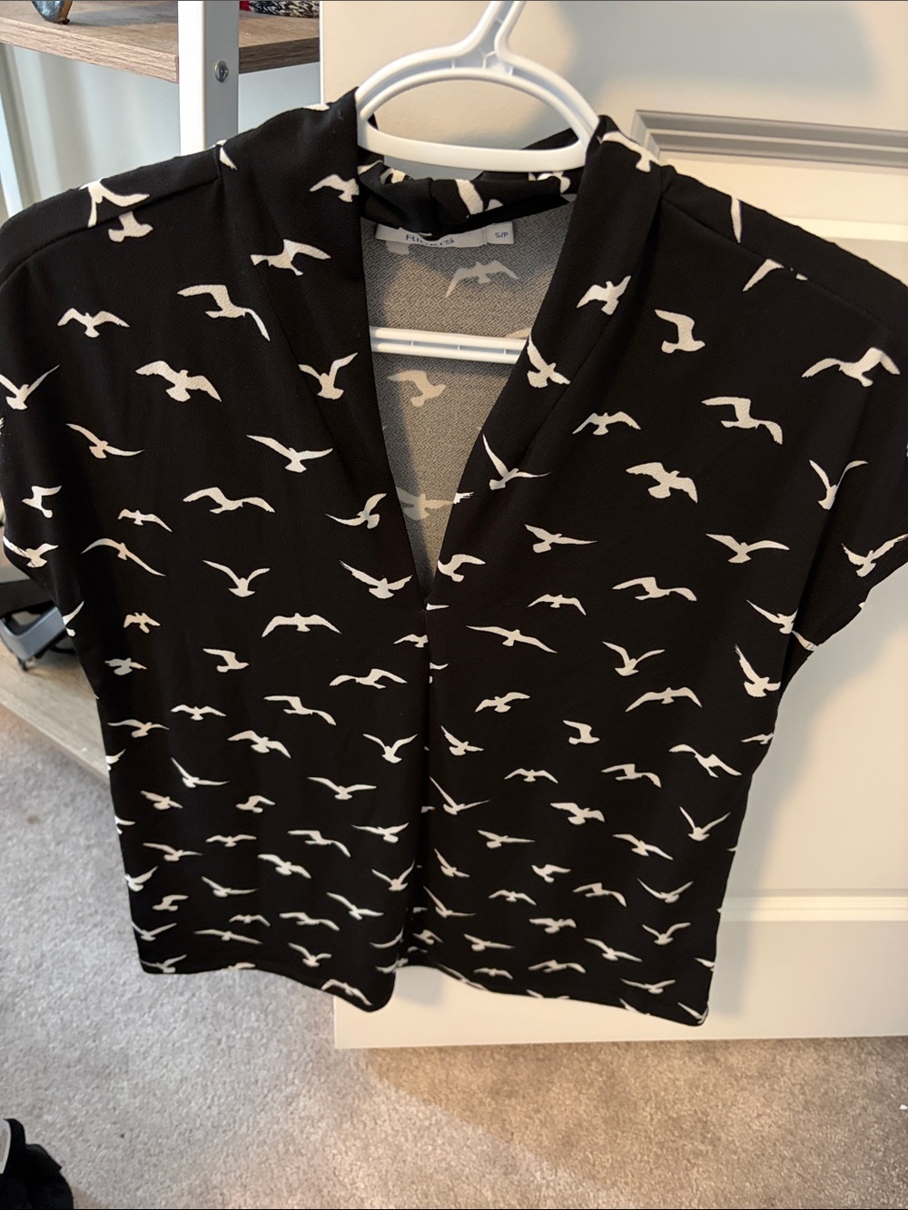 Ricki's Black Top with White Seagull Print